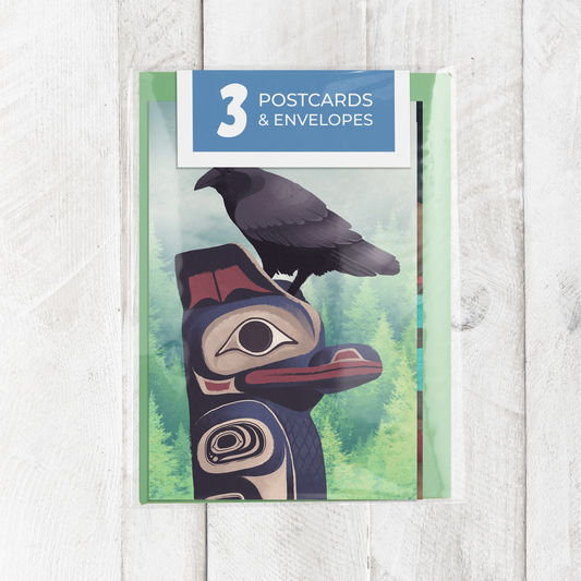 Animal Totem Postcard Set || Wolf Raven Bear Alaska Illustration