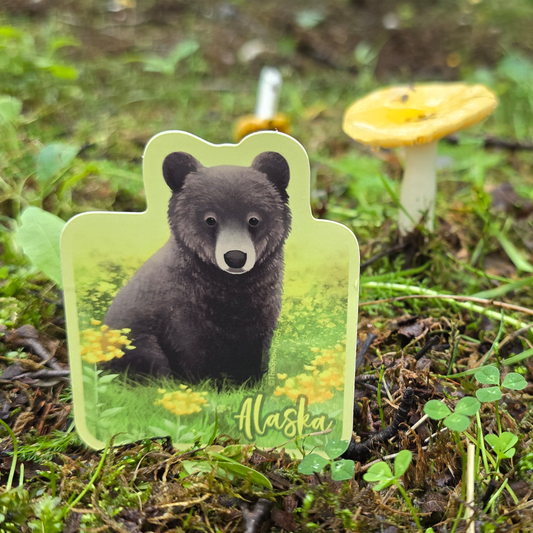 Alaska Black Bear Cub Floral Sticker || Waterproof Vinyl
