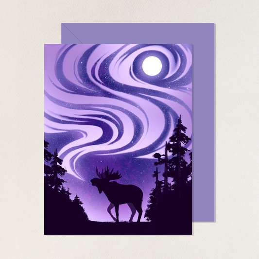 Northern Lights Moose Greeting Card with Envelope