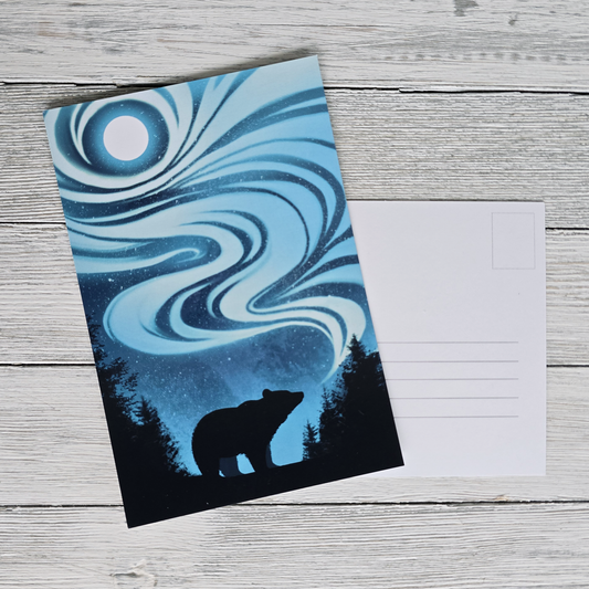 Northern Lights Bear Postcard || 4x6 Blue Travel Alaska Art Postcard