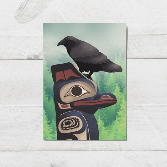Tlingit Raven Totem Pole Postcard || 4x6 Travel Alaska Art Postcard
