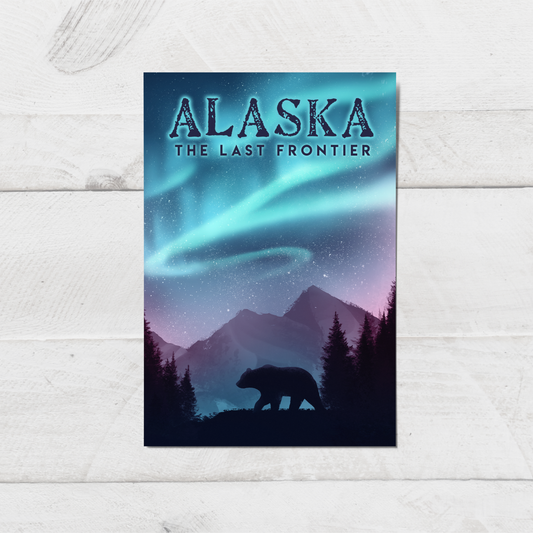Northern Lights Bear Last Frontier Postcard || 4x6 Travel Alaska Art Postcard
