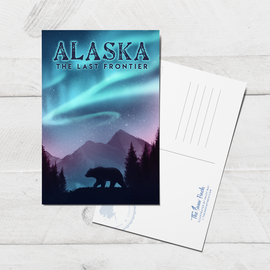 Northern Lights Bear Last Frontier Postcard || 4x6 Travel Alaska Art Postcard