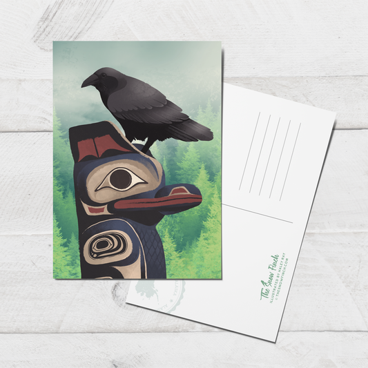 Tlingit Raven Totem Pole Postcard || 4x6 Travel Alaska Art Postcard