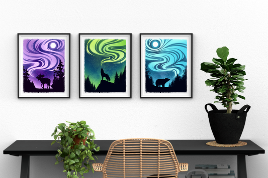Northern Lights Bear || Aurora Borealis Art Print