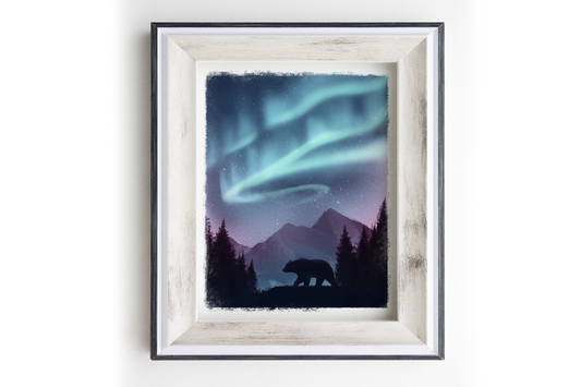 Aurora Borealis Bear || Northern Lights Fine Art Print