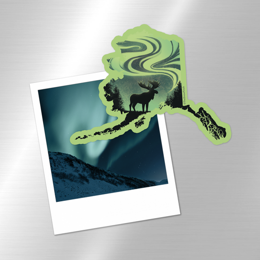 Alaska State Northern Lights Moose Magnet