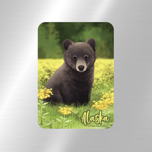 Alaska Black Bear Cub Wildflower Magnet
