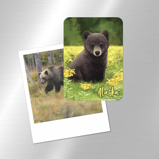 Alaska Black Bear Cub Wildflower Magnet