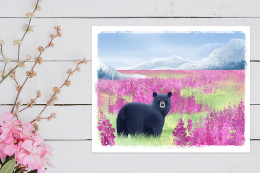 Fireweed Black Bear || Wildflower Wildlife Fine Art Print