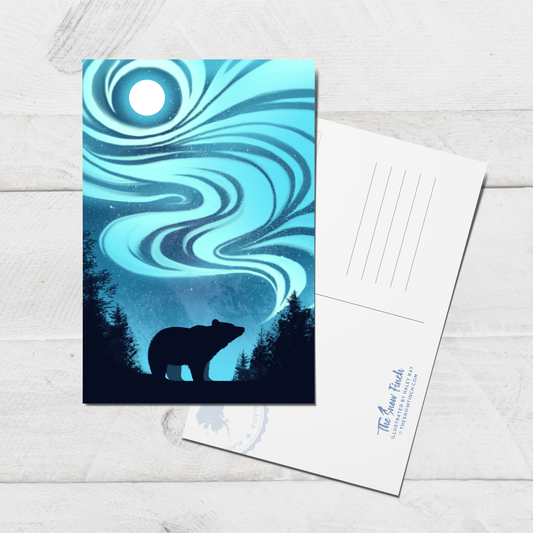 Northern Lights Bear Postcard || 4x6 Blue Travel Alaska Art Postcard
