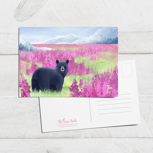 Fireweed Black Bear Postcard || 4x6 Travel Alaska Art Postcard