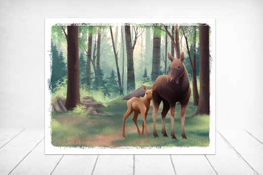 Mama Moose and Baby || Forest Wildlife Fine Art Print