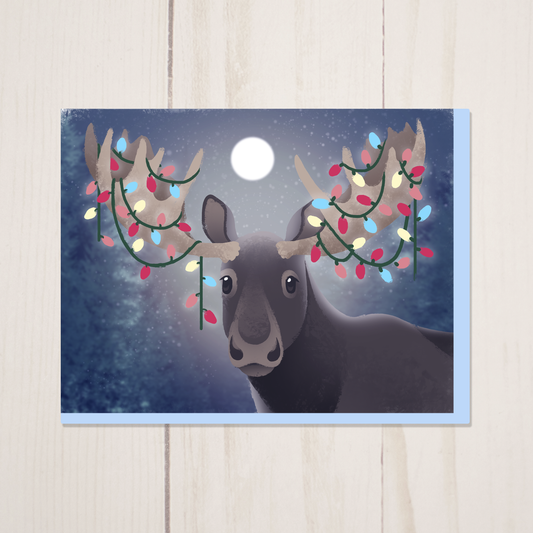 Moose Lights || Christmas Winter Holiday Greeting Card with Envelope