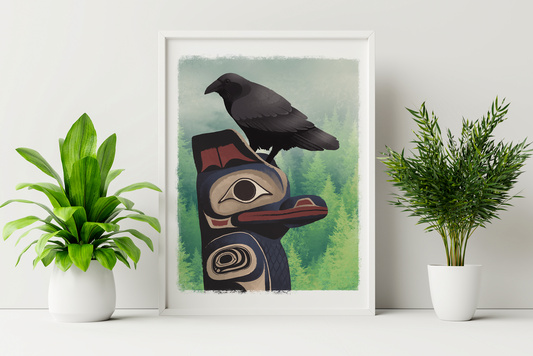 Raven Totem Pole || Alaska Tlingit Wildlife Fine Art Print