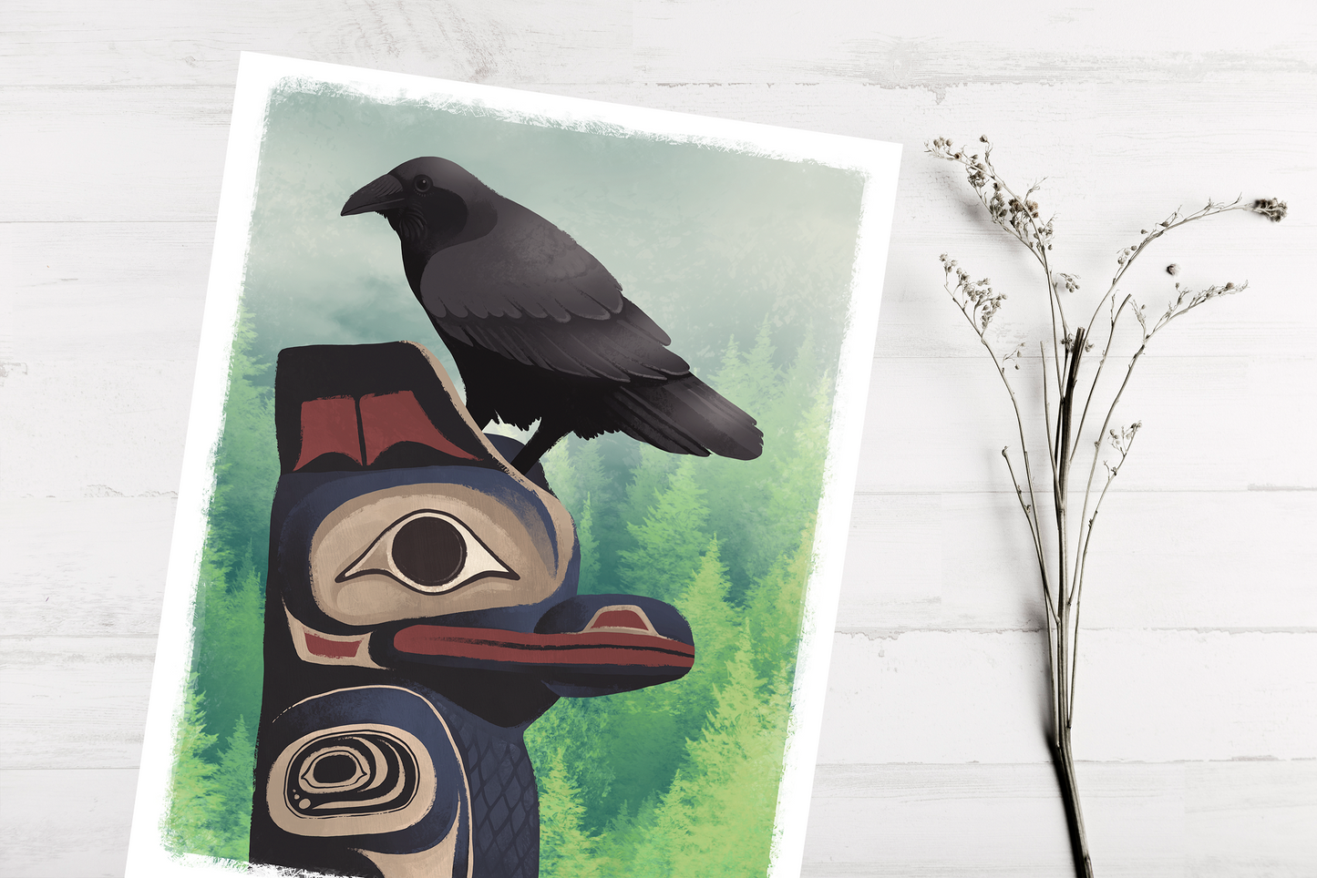 Raven Totem Pole || Alaska Tlingit Wildlife Fine Art Print