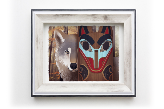 Tlingit Wolf Totem Pole || Native Alaska Wildlife Art Print