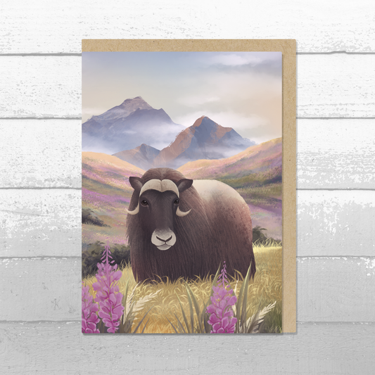 Musk Ox Mountain Greeting Card with Envelope