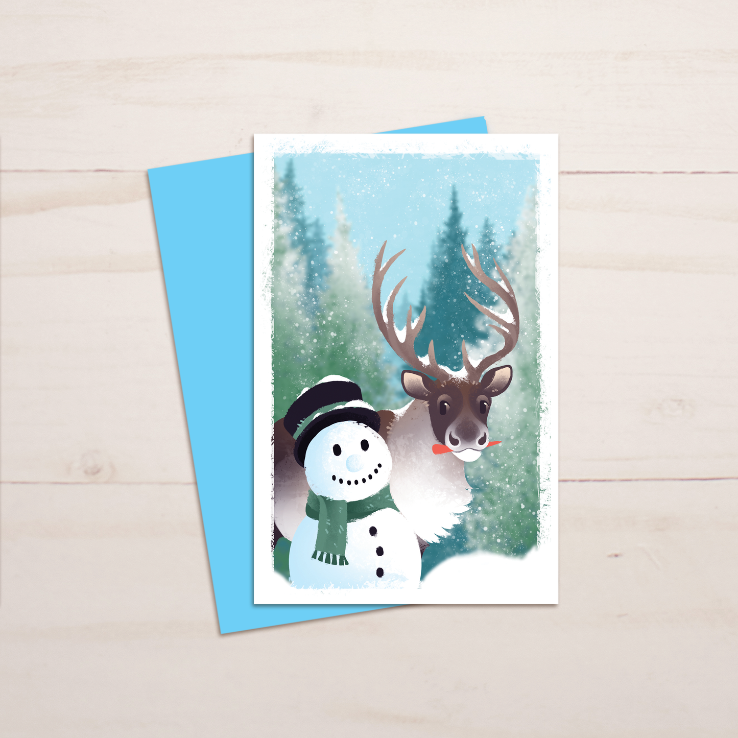 Reindeer Snowman Christmas Greeting Card || A9