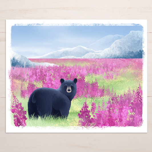 Fireweed Black Bear || Wildflower Wildlife Fine Art Print