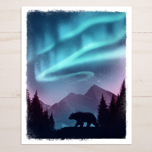 Aurora Borealis Bear || Northern Lights Fine Art Print