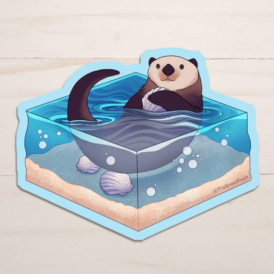 Sea Otter Cube Sticker || Waterproof Vinyl