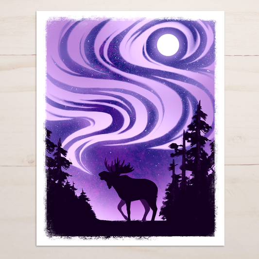 Northern Lights Moose || Aurora Borealis Fine Art Print