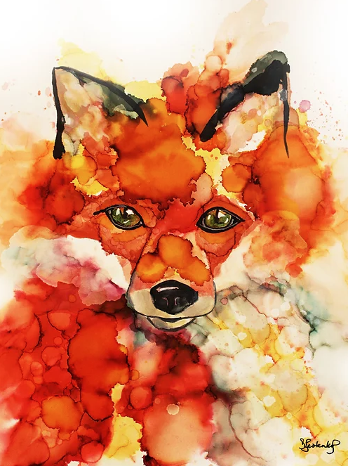Deb Lestenkof deb's creative paws alcohol ink painting red fox