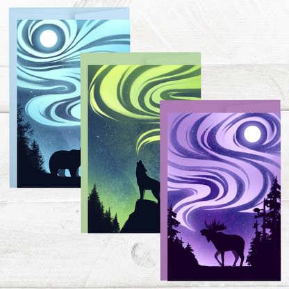 Northern Lights Postcard Set || Alaska Aurora Borealis Illustrations