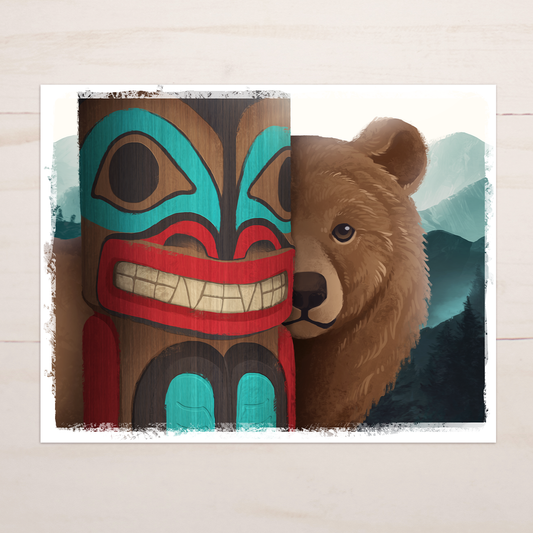 Tlingit Bear Totem Pole || Native Alaska Wildlife Art Print