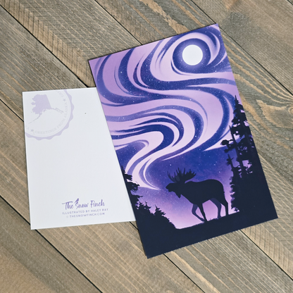 Northern Lights Moose Postcard || 4x6 Travel Alaska Art Postcard