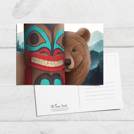 Tlingit Bear Totem Postcard || 4x6 Travel Alaska Art Postcard