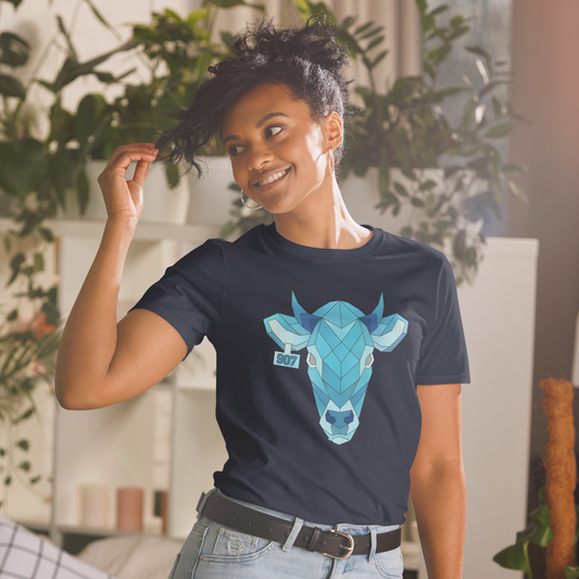 Geometric Blue Cow || Navy Short Sleeve Shirt || Sun Fire Ridge