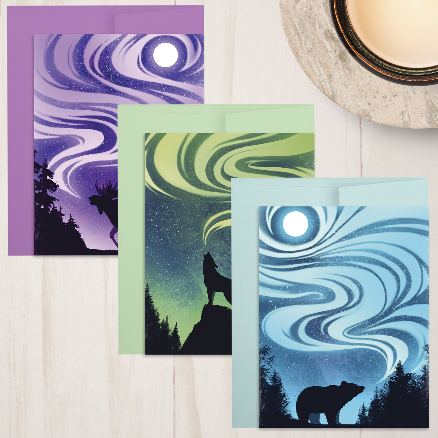 Aurora Postcard Set || Alaska Northern Lights Illustrations