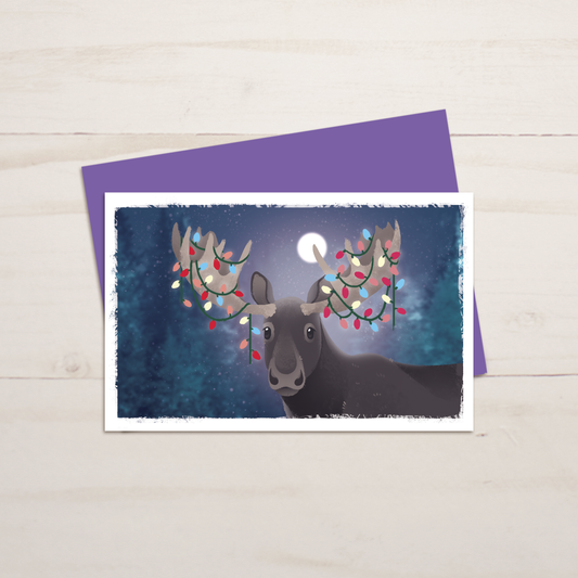 Christmas Lights Moose Greeting Card || A9