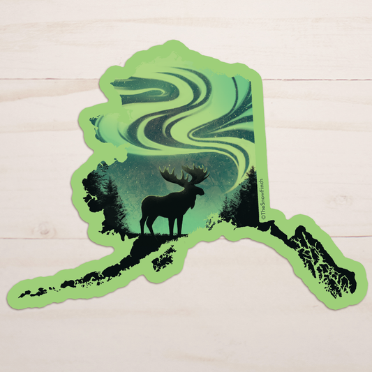 Alaska State Northern Lights Moose Sticker || Waterproof Vinyl