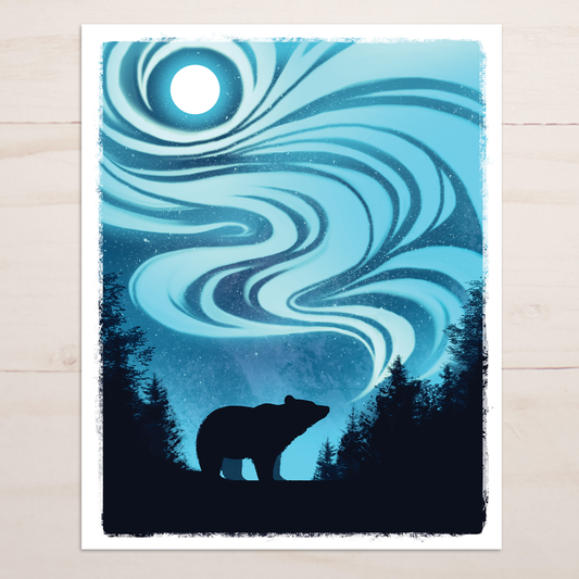 Northern Lights Bear || Alaska Aurora Borealis Art Print
