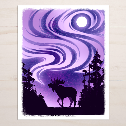 Northern Lights Moose Art Print