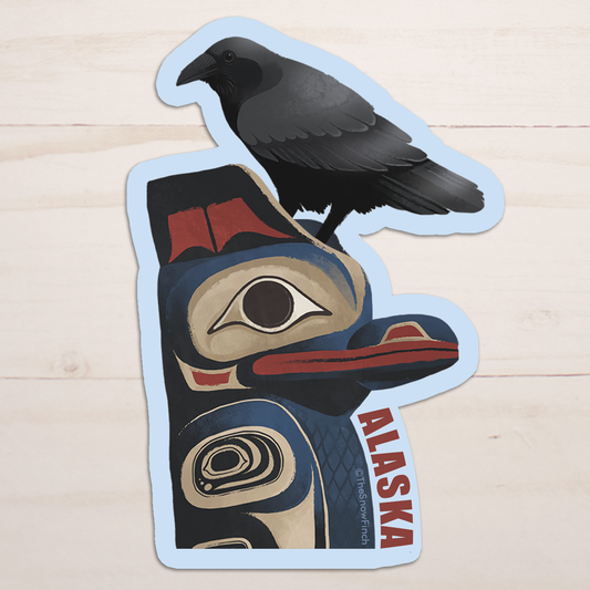 Alaska Raven Totem Pole Sticker || Waterproof Vinyl
